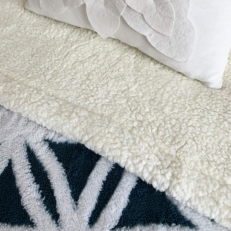 LOMAO بطانية لومياء شيربا من الفليس، بطانية ناعمة ومريحة، بطانية مزدوجة الجوانب للكنبة أو السرير (كحلي، 60''x80'') - Image 4